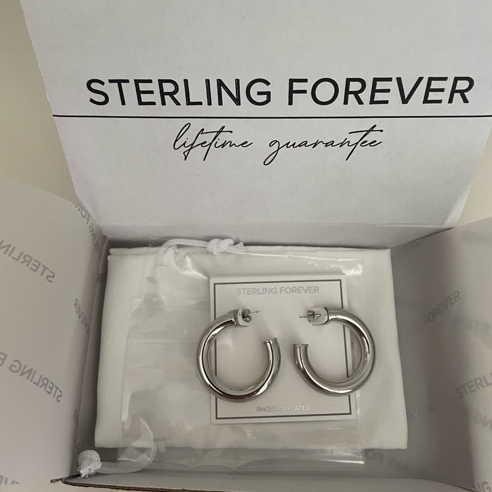 Sterling Forever Thick Hollow Silver Hoop Earrings - Picture 2 of 7